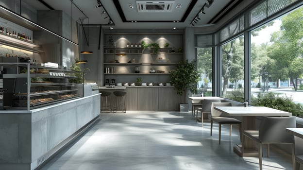 AI generated Design of a modern cafe in gray tones photo