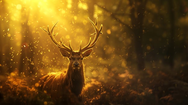 AI generated Nature wildlife scene young deer with big horn in the forest . photo