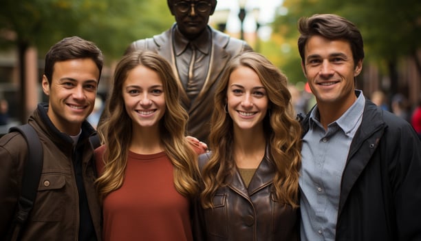 AI generated Smiling men outdoors, happiness in a cheerful group generated by AI photo