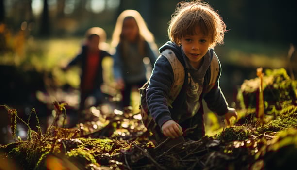 AI generated Smiling child enjoys autumn outdoors with family generated by AI photo