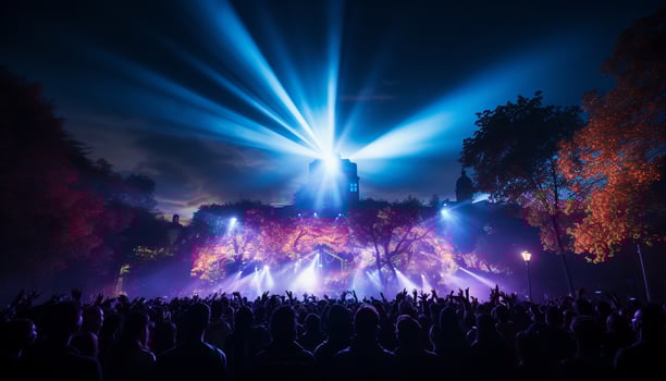 AI generated Nightclub stage illuminated with blue lighting equipment generated by AI photo