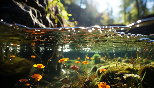 AI generated Underwater fish in vibrant blue pond, summer beauty generated by AI photo