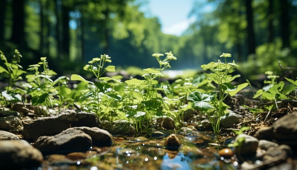 AI generated Green leaves reflect the beauty of nature generated by AI photo