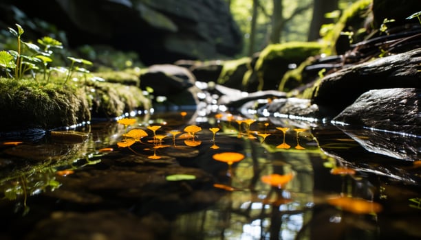 AI generated Tranquil scene of a green forest in autumn generated by AI photo