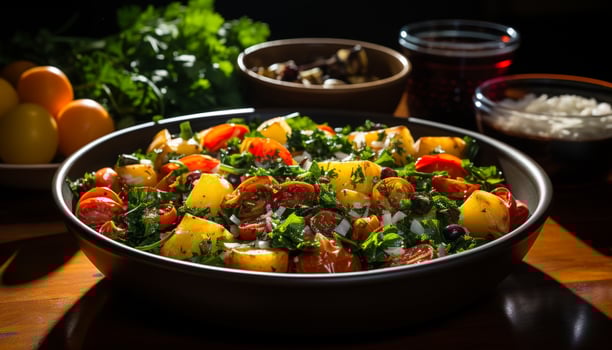 AI generated Freshness and health on a plate of gourmet salad generated by AI photo