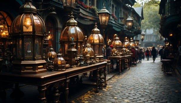 AI generated Nightlife in famous bar, illuminated by lanterns generated by AI photo