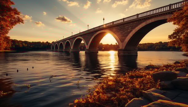 AI generated Sunset over water, nature beauty reflected in dusk generated by AI photo