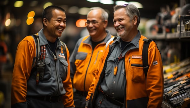 AI generated Smiling men working outdoors, standing, looking at camera generated by AI photo
