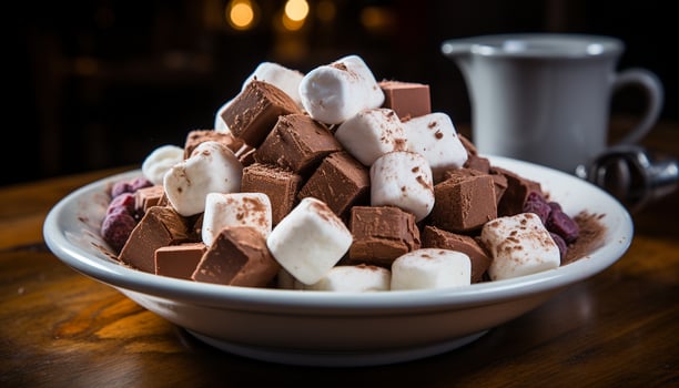 AI generated Gourmet chocolate dessert on rustic wooden table generated by AI photo