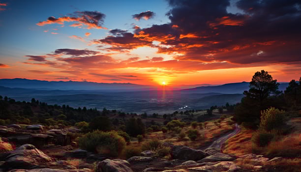 AI generated Majestic mountain peak silhouetted against a tranquil sunset generated by AI photo