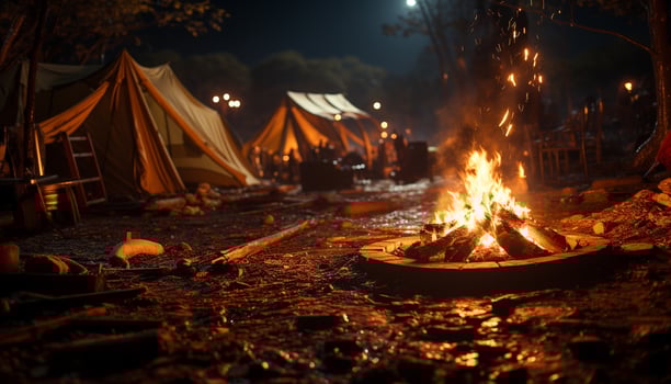AI generated Glowing campfire ignites adventure in the dark night generated by AI photo