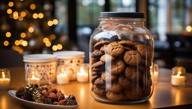 AI generated Homemade chocolate chip cookie on rustic wooden table generated by AI photo