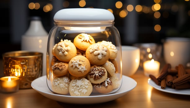 AI generated Homemade chocolate biscuit on festive decorated table generated by AI photo