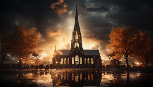 AI generated Gothic chapel silhouette reflects spirituality in the night generated by AI photo