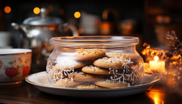AI generated Homemade chocolate chip cookies on rustic wooden table generated by AI photo
