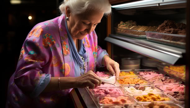 AI generated One senior woman preparing food in a store generated by AI photo