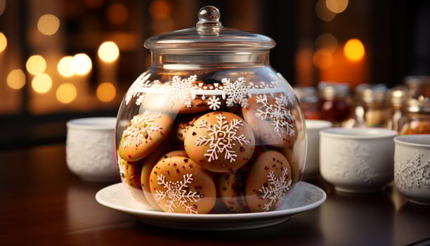 AI generated Homemade dessert on rustic table, Christmas decoration generated by AI photo
