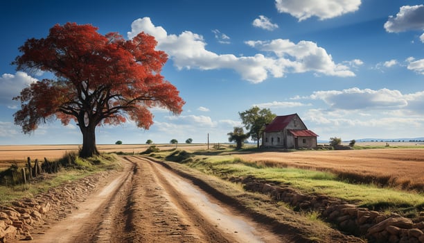 AI generated Tranquil scene of rural landscape with green meadow generated by AI photo