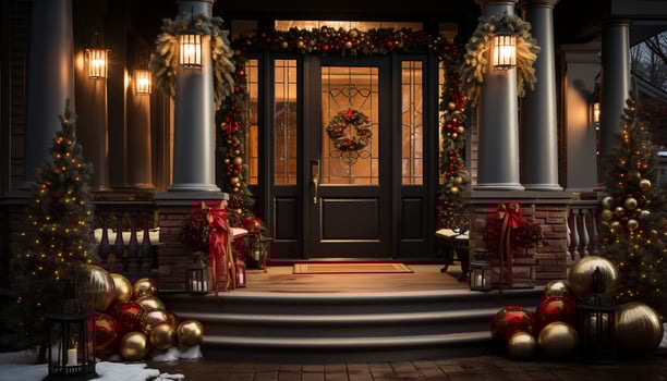 AI generated Winter celebration  illuminated Christmas tree in cozy living room generated by AI photo