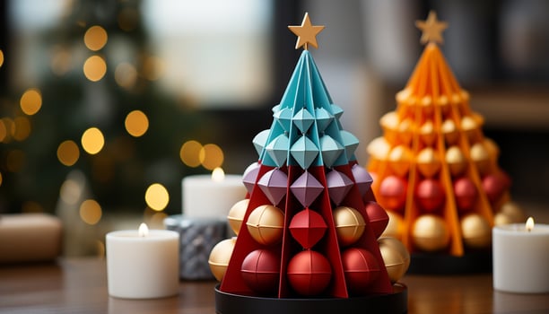 AI generated Christmas celebration with illuminated Christmas tree indoors generated by AI photo