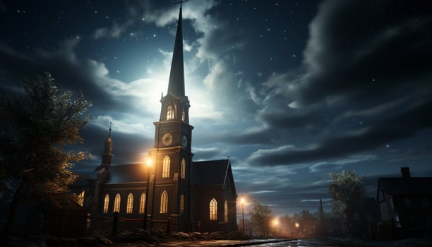 AI generated Gothic chapel illuminated by moonlight, a spooky sight generated by AI photo
