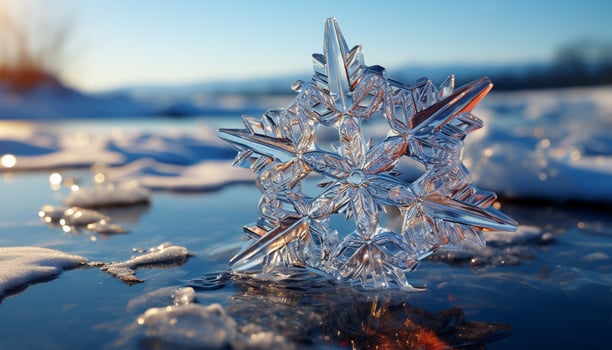 AI generated Winter beauty reflected in icy crystal water generated by AI photo