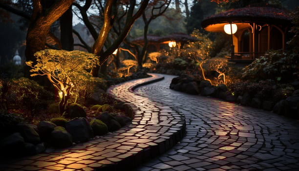 AI generated Tranquil scene illuminated lanterns light the night generated by AI photo