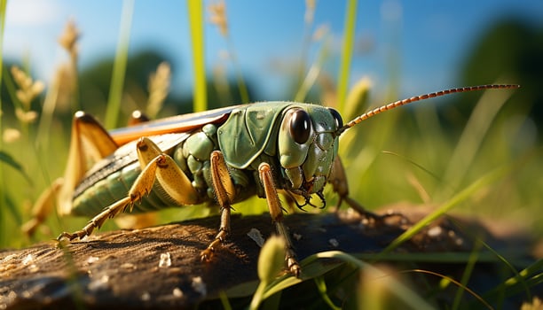 AI generated Small insect on green grass in nature generated by AI photo