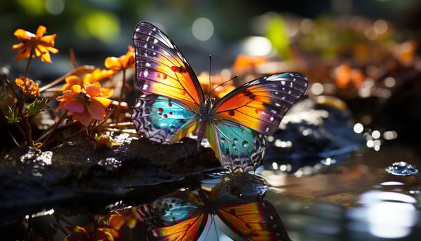 AI generated Vibrant butterfly wing showcases nature beauty and elegance generated by AI photo