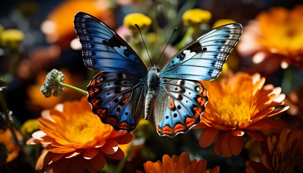 AI generated Butterfly wing showcases vibrant colors in nature generated by AI photo