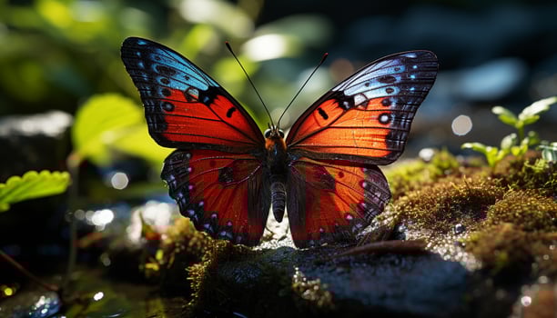 AI generated Butterfly wing showcases vibrant colors in nature generated by AI photo