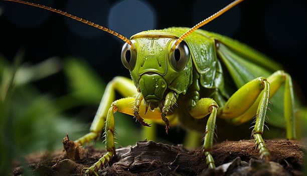 AI generated Close up of a green locust on a leaf generated by AI photo