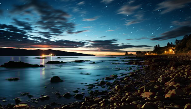 AI generated Tranquil scene sunset over water, reflecting beauty generated by AI photo