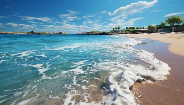 AI generated Blue water, sandy beach, tranquil scene, tropical paradise generated by AI photo