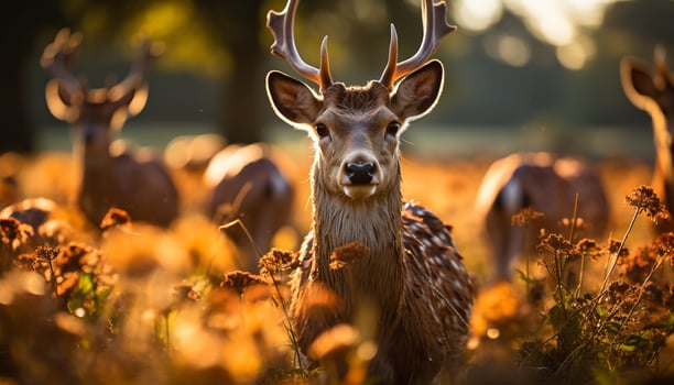 AI generated Cute deer grazing in meadow during autumn generated by AI photo