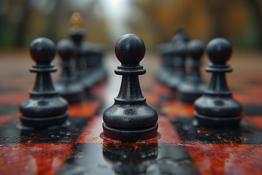 AI generated Black and white chess figures board posing in the front photo