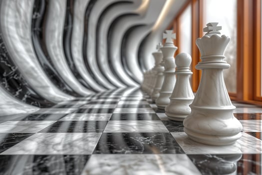 AI generated Black and white chess figures board posing in the front photo