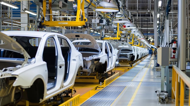 AI generated Electric Car Production Line, Innovative Manufacturing in a Modern Factory photo