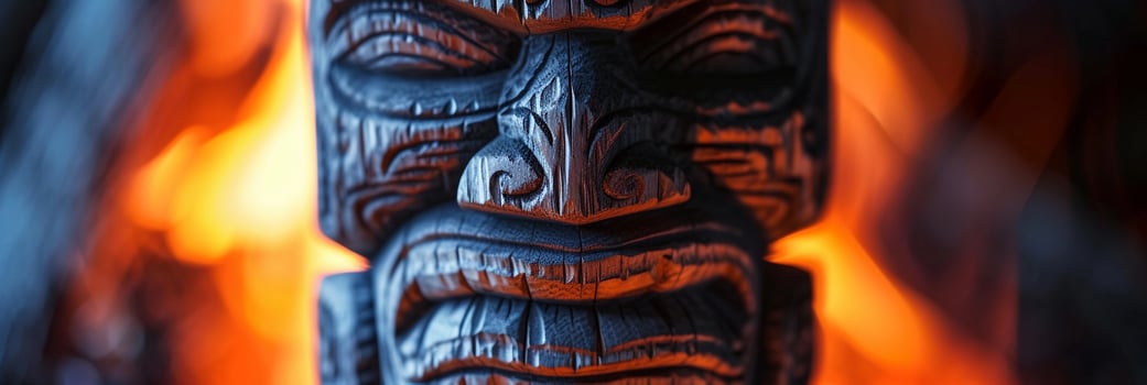 AI generated Woodblock Tiki image, background image, generative AI photo