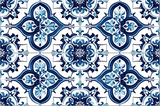 AI generated Portuguese azulejo tiles. Blue and white gorgeous seamless patterns. photo