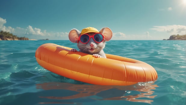 AI generated Cute mouse resting on the sea photo