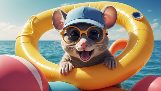 AI generated Cute mouse resting on the sea photo
