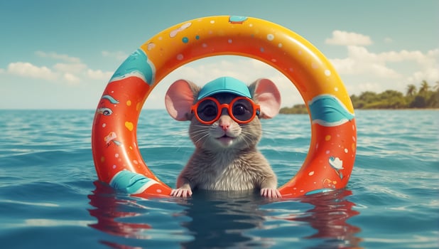 AI generated Cute mouse resting on the sea photo
