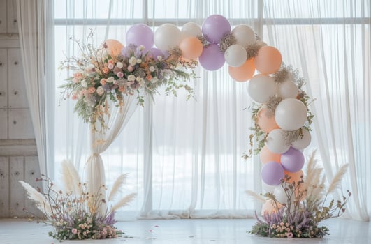 AI generated a wedding bridal arch decorated with white balloons photo
