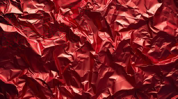AI generated Background made of red crumpled foil photo