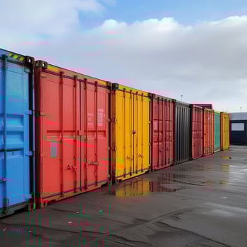 AI generated Cargo new freshly painted colorful containers in sunny weather photo