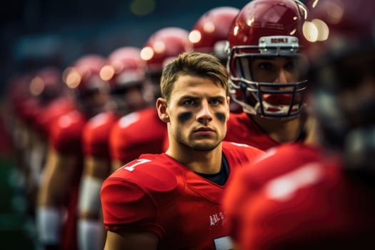 AI generated American football players standing together on a sports field . Generative AI photo