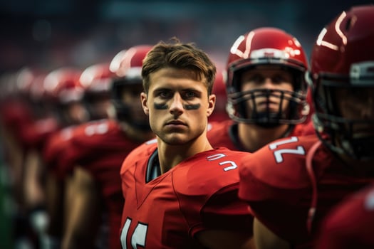 AI generated American football players standing together on a sports field . Generative AI photo