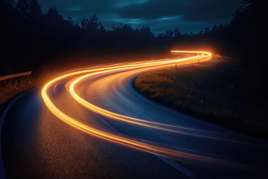 AI generated Colorful light trails car with motion effect. Illustration of high speed light effect on forest background. generative AI. photo