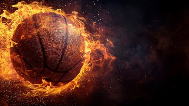 AI generated A basketball ball on fire on a black background on the right photo